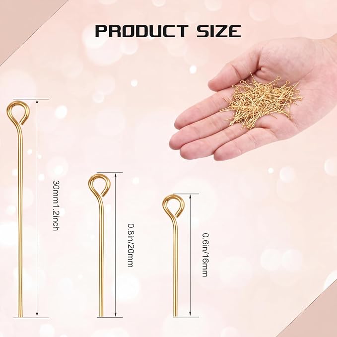 Junkin 1400 Pcs Eye Pins Mix Jewelry Findings 0.63 * 0.79 * 1.18 in Open Eye - Image 2