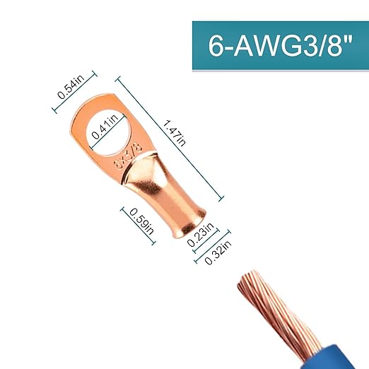 10PCS Battery Cable Ends, 6 Gauge Wire Connectors 3/8 Copper Wire Lugs, Bare Copper Eyelets with Heat Shrink Tubing by HOUSUN