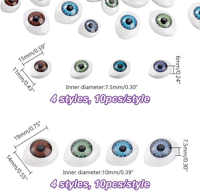 AHANDMAKER 80 pcs Half Round Doll Eye, Plastic Doll Craft Eyes Scary Eyes - Image 2
