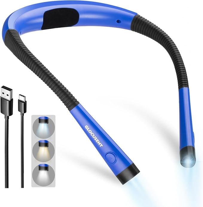 Glocusent Book Light, 3-Color & 6-Brightness Reading Light, Bendable Neck Light by GLOCUSENT