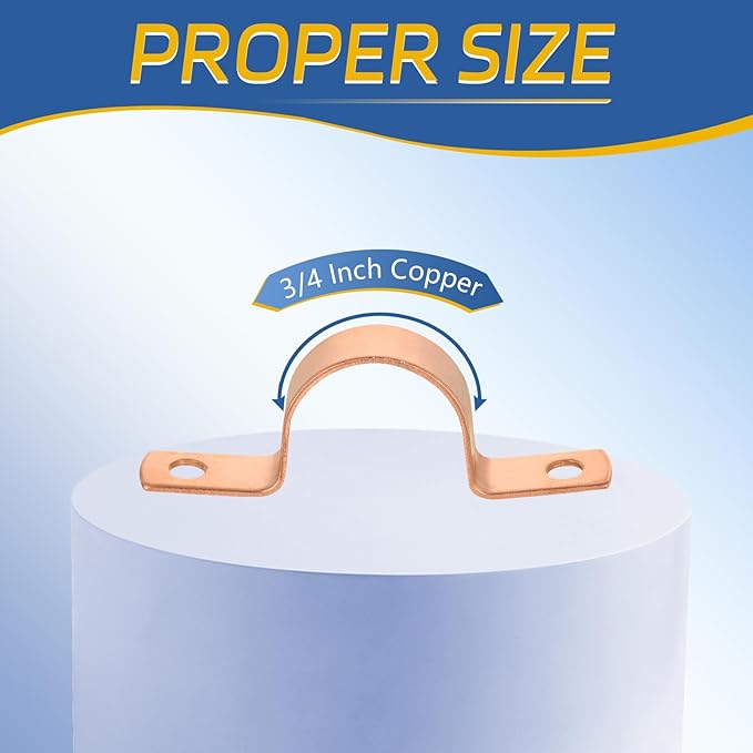 200-PACK GUOFIS 3/4Inch C x 3/4Inch C Copper Pipe Straps Clamp with Two Holes, Two-Hole Clamps Mount for Residential, Commercial(COPPER024-200Pack)