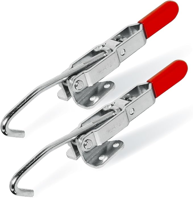 POWERTEC 2PK Toggle Clamp with J Hook, 375 lbs Holding Capacity, 451 Adjustable Pull Action Latch for Smoker, Tool Box, Woodworking Jigs and Fixtures, Cabinet, Lids, Door, Truck (20308-P2)