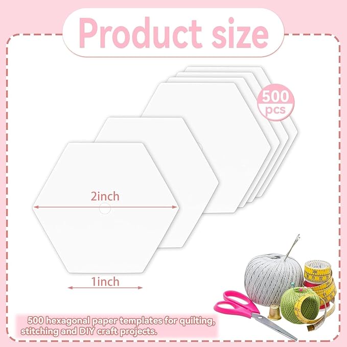 500 PCS Paper Piecing 1", Hexagon Quilting Templates - Image 2