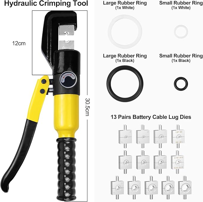 BLIKA Hydraulic Crimping Tool 10 Tons, 12 AWG to 2/0 Battery Cable Crimper Tool with 13 Dies, Hydraulic Wire Crimping Tool Kit for 1/8" to 3/16" Wire Rope, Battery Cable Ends Ring Terminals