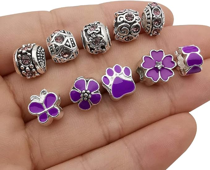 50pcs Assorted Purple Resin Imitation Glass European Large Hole Beads - Image 6