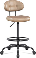 Misolant Drafting Chair Without Arms, Tall Office Chair with Footrest Ring for Standing Desk, Small Faux Leather Executive Office Chair with Adjustable Height for Bar Lab Counter Height Desk, Brown
