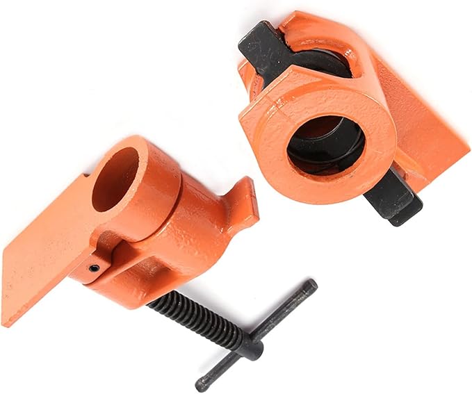 2 PCS Heavy Duty 1 inch Pipe Clamp, Jaws Vise Fixture Set Woodworking Tool Kit for Gluing and Drilling Used in Wood Clamp, Water Pipe Clamp (2 PCS)