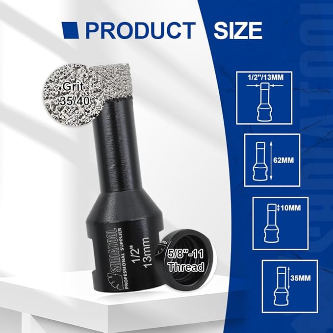 SHDIATOOL Diamond Core Drill Bits 2PCS 1/2 Inch for Porcelain Ceramic Tile Marble Brick Vacuum Brazed Hole saw 13mm