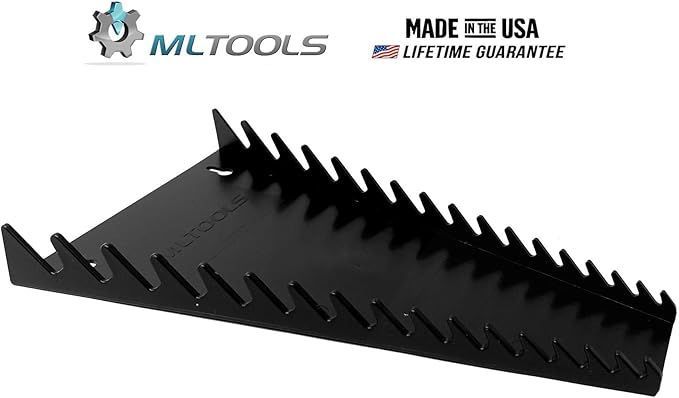 16-Tool Standard Wrench Organizer - Low-Profile V-Shape Holder, Fuel & Solvent Resilient - In-Drawer Tray for Garage, Workshop - Made in USA - Black