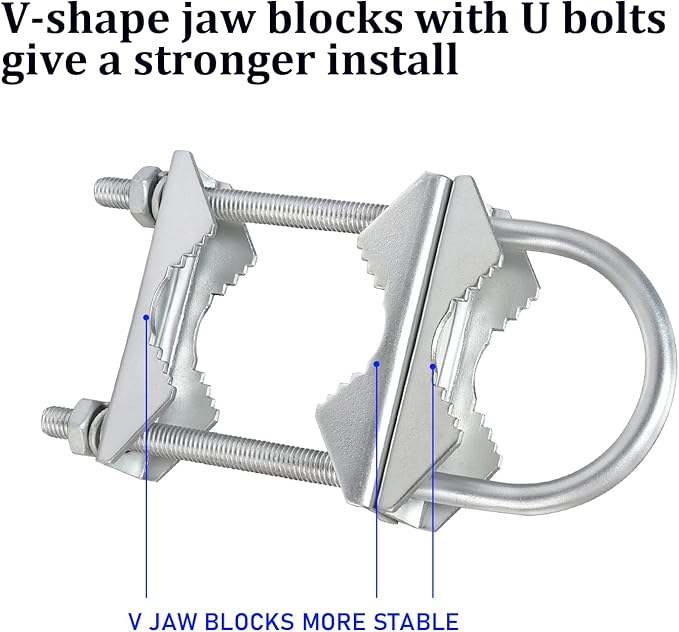 Double Antenna Mast Clamp V Jaw Block with U Bolts, Heavy Duty Mast to Mast Mount Bracket Kit for Outdoor Antenna 6 Sets