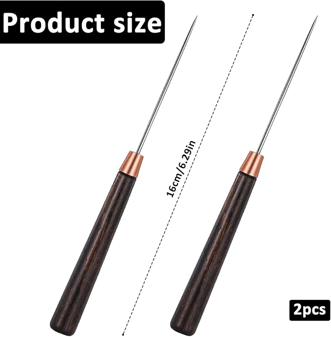 2 PCS Wooden Handle Scratch Awl Tool, Leather Awl Punch Tools, Slender Sewing Awls, Scratch Awls Tool for Punching, Sewing, Bookbinding, Leather Craft Repair