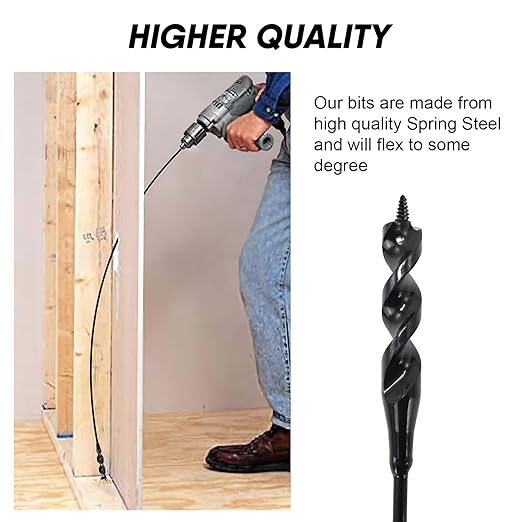 HANSHAN 54× 3/16 ×9/16 Head Flexible Installer Drill Bit Fish Bit for Pulling Wire Through Tight Spaces with Minimal Damage -1 Pack
