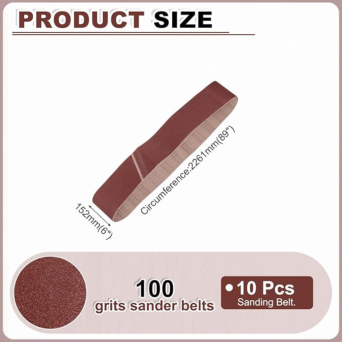 HARFINGTON 6 x 89 Inch Sanding Belts, 4 Pcs 100 Grits Aluminum Oxide Abrasive Belt Sander File Belt for Woodworking, Metal Polishing, Knife Sharpener
