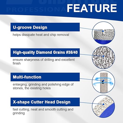 SHDIATOOL Diamond Tile Drill Bits Kit 11pcs, Porcelain Hole Saw Sets, Core Bits Cutter for Drilling Ceramic Marble Granite (6/8/10/25/35/50/65/10MM/2''/SDS/4.5")