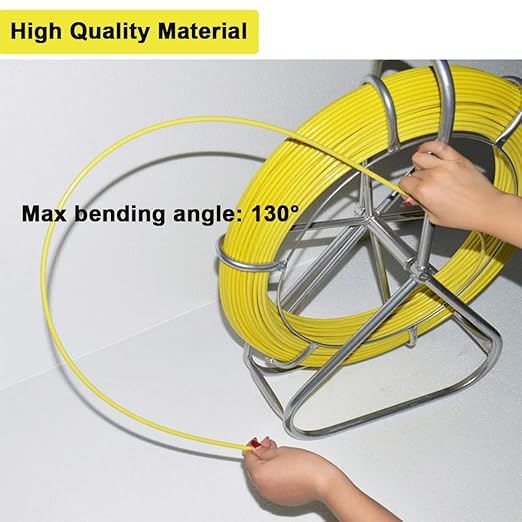 INTSUPERMAI 6mm 425FT Duct Rodder Fish Tape Fiberglass Wire Cable Running Rod Reel Wire with Durable Steel Stand, Fishtape Puller Conduit Puller with 2pcs Copper Tips