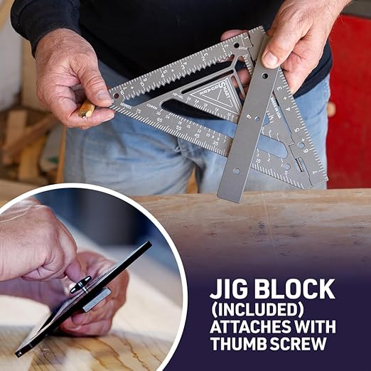 Commando 7.5" - Advanced Carpenter Square with Jig Block - Accurate Flatwork and Repetitive Markings (Fire)