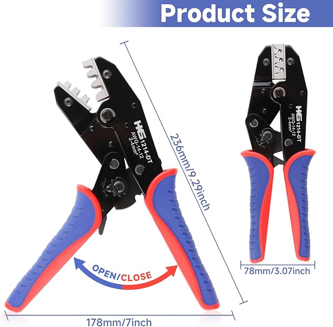 HKS 14-12AWG Size12 Deutsch DTP Crimp Tool (YF-1214DT) - Open Barrel Terminal Crimper for Stamped Contacts
