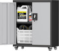 31.5''H Metal Garage Storage Cabinet with Wheels, Small Tool Storage Cabinets with Lock, Lockable Steel Rolling Tool Chest with Doors & Adjustable Shelves for Garage, Home, Office