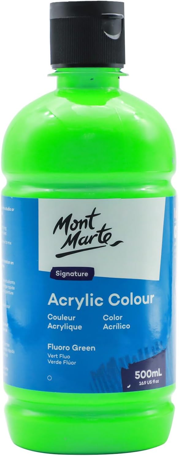 Mont Marte Signature Fluoro Green Acrylic Paint, Semi-Matte Finish, 12 Colors by MontMarte