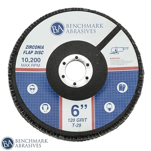 Benchmark Abrasives 6" x 7/8" Premium High Density Jumbo Zirconia Type 29 Flap Discs for Angle Grinder, 6 Inch Sanding Discs, Finishing, Deburring, Rust Removal - (10 Pack) 120 Grit