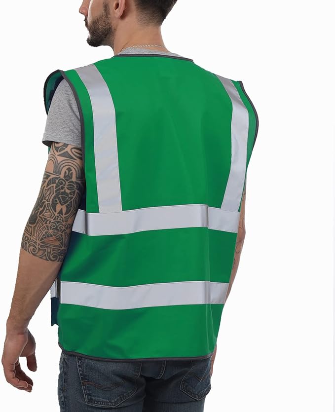 Dib Safety Reflective Vest High Visibility with Pockets and Zipper, Green 4XL