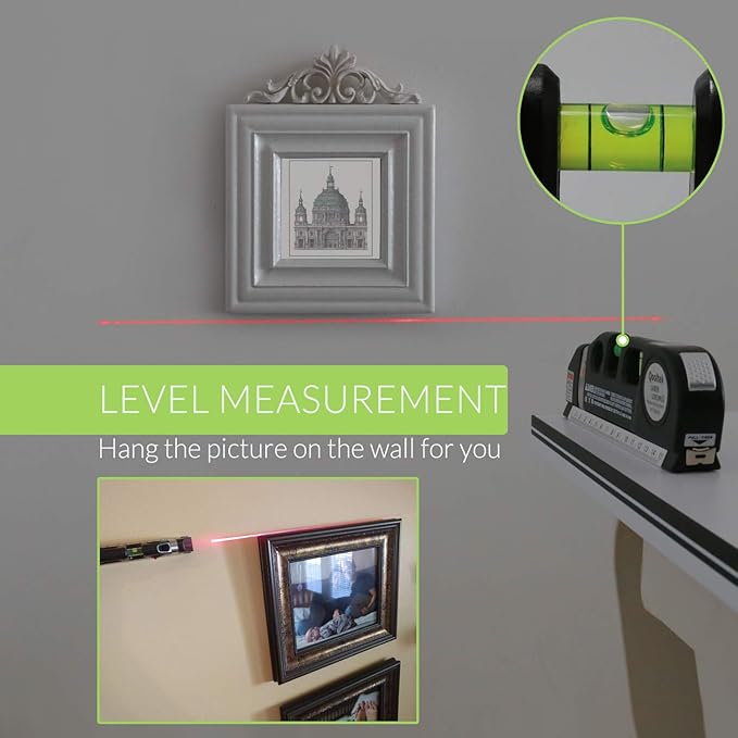 Laser Level Multi Tool, Multipurpose Cross Line Laser leveler Kit Tools with Metric Rulers 8ft/2.5M for Hanging Pictures Cabinets Tile Curtains Walls by Qooltek