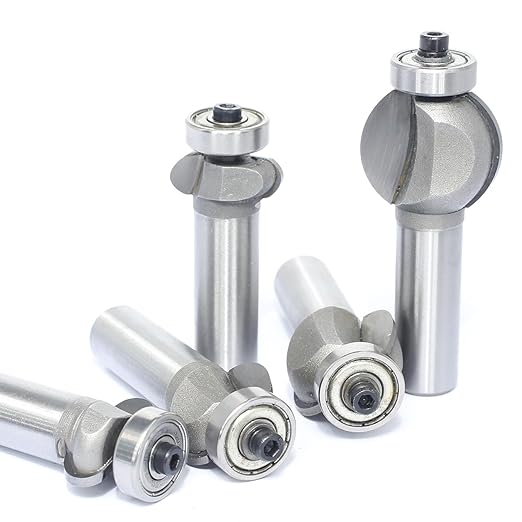 5Pcs Edging Fluting Bits Set,1/2" Shank, Concave Sunk Bead Router Bits Radius R4mm,R5mm,R5mm,R11.3mm,and R13.6mm,Bearing Guided Decorative Edge Bits for Wood Profiling,Molding