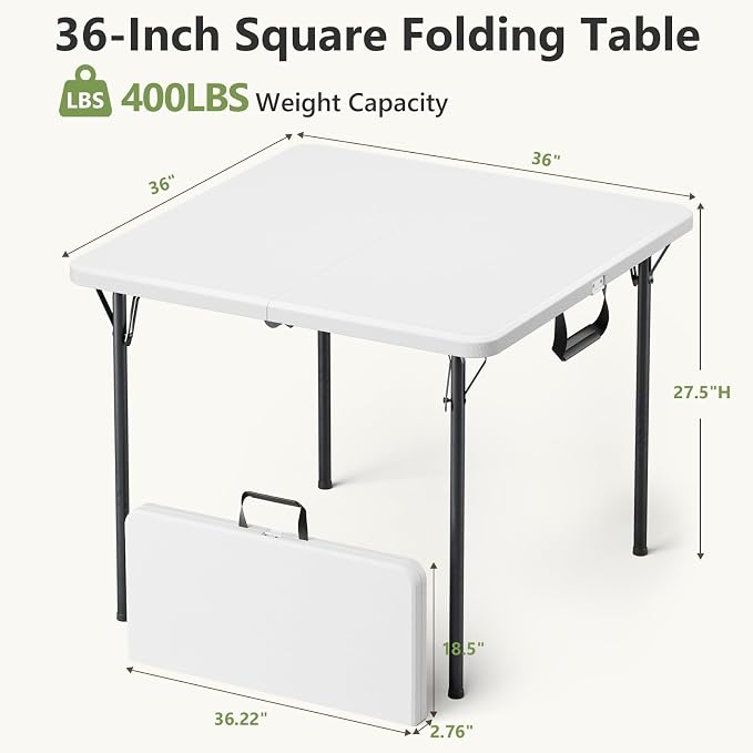 Folding Table 2 Pack, 36 Inch Square Foldable Card Tables, No Assembly Portable - Image 3