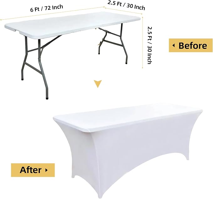 2-Pack 6ft White Spandex Table Covers - Image 7