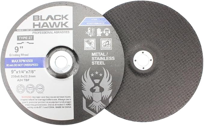 BHA Depressed Center Metal Grinding Wheels for Angle Grinders, 9” x 1/4” x 7/8” - 5 Pack
