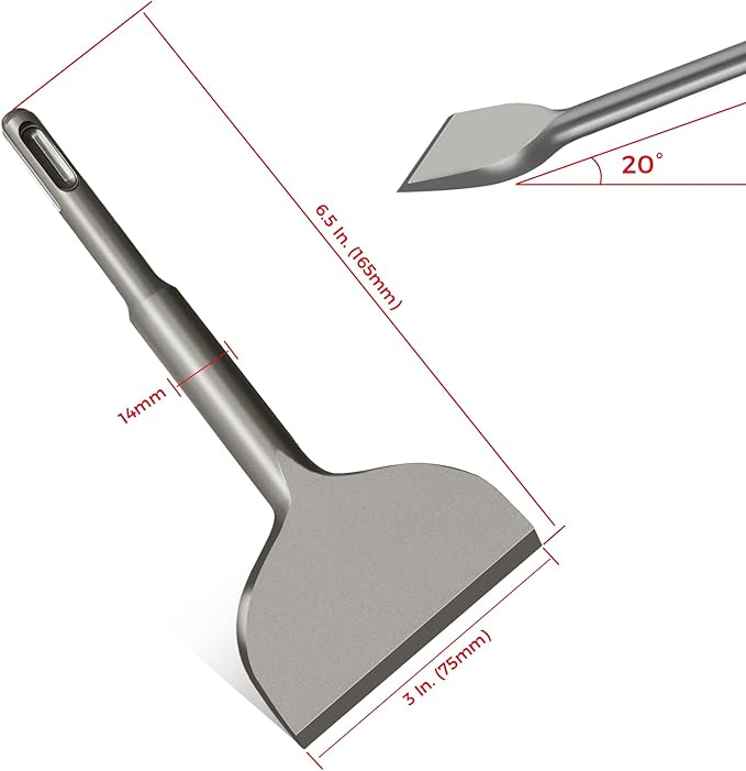 3-inch SDS Plus Chisel, Cranked Angled Bent Tile Removal Chisel for Tile, Laminate Floor, Wall Moldings, Compatible with SDS-Plus Tools (3" Wide ×6.5“ Long）