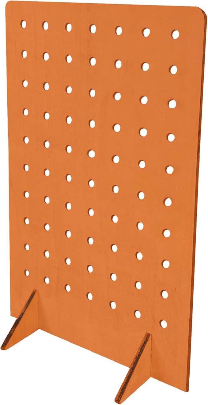 Torched Pegboard Display Stand for Jewelry, Craft Shows, Selling, Vendor Events, Tools, Peg Board Accessories Rack Organizer, Medium 8" L x 4.3" W x 12" H, Orange