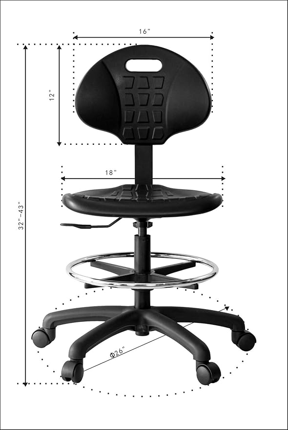 Chair Master (Medium Table Chair, Standard Casters - Easy to Clean! Ergonomic Polyurethane Chair. Seat Height Range - 18"-26". for Home, Office, Lab, Workstation