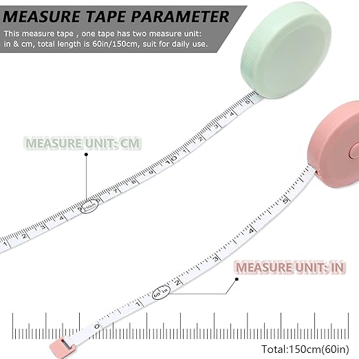 Mini Retractable Tape Measure(3 Packs) + Soft Fabric Sewing Ruler(1 Pieces), Flexible, Pocket Size, Dual Sided, 150CM Tailor Measuring Tapes for Body Measurement Weight Loss Cloth Knitting Craft