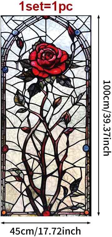 Gothic Rose Stained Glass Window Film 17.71x39.97 Inch Red Flower Static Cling - Image 3