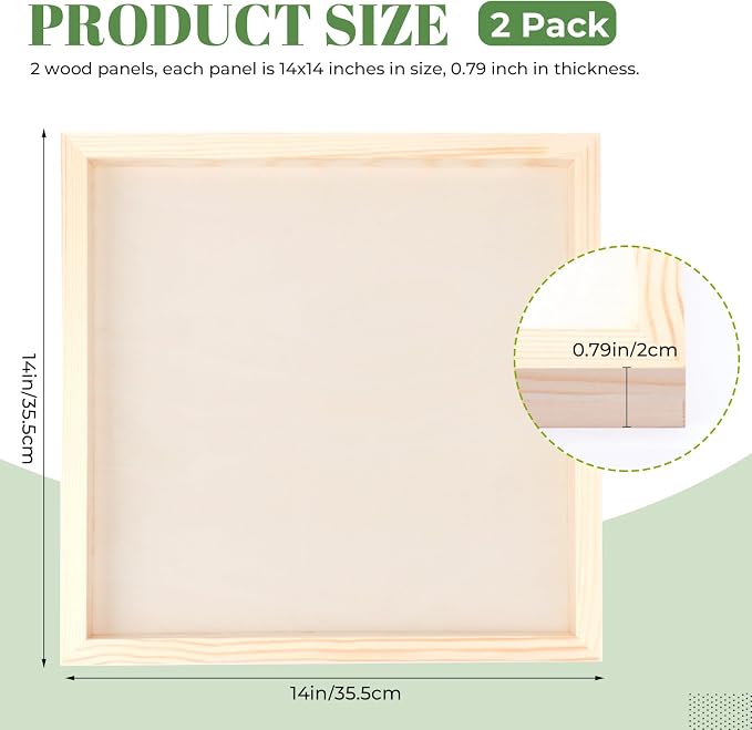FSWCCK 2 Pack 14 x 14 inch Wood Panel Boards, Unfinished Wood Canvas Panels - Image 2