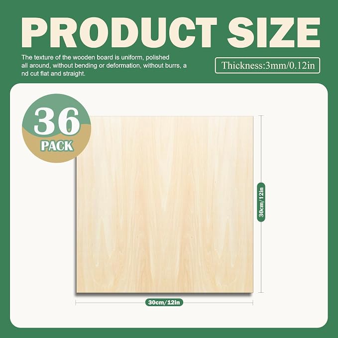 36 Pack 12"x12" Basswood Sheets 1/8", 3mm - Image 3