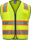 9 Pocket High Visibility Class 2 Safety Vest with 2 Inch Wide Reflective Strips Zipper Construction Work Vest for Men & Women Lime, 5XL