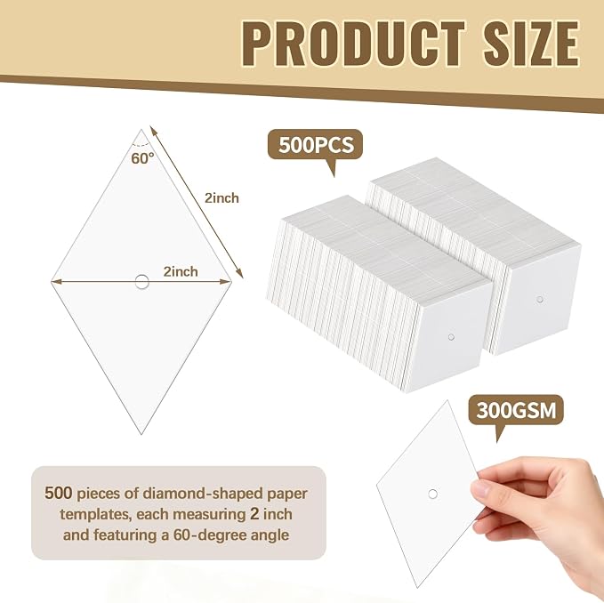 500 PCS 2" Diamond 60 Degrees Piecing Paper Templates, Quilting Templates - Image 2