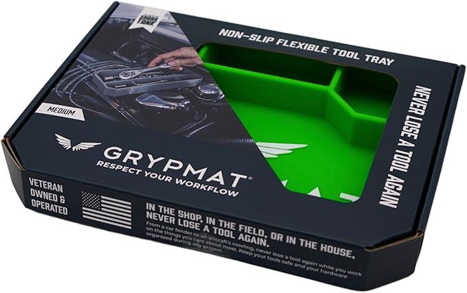 Grypmat Plus Grip Mat for Mechanics - Non-Slip Flexible Silicone Tool Tray - Tool Organizer for Tool Box - Magnetic-Free, Easy-to-Clean Tool Mat - Medium, Green