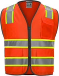 9 Pockets High visibility Class 2 Safety Vest，Hi Vis Vest with 2 inch wide Reflective Strips security vest with Zipper construction work vest for men &women Orange，2XL