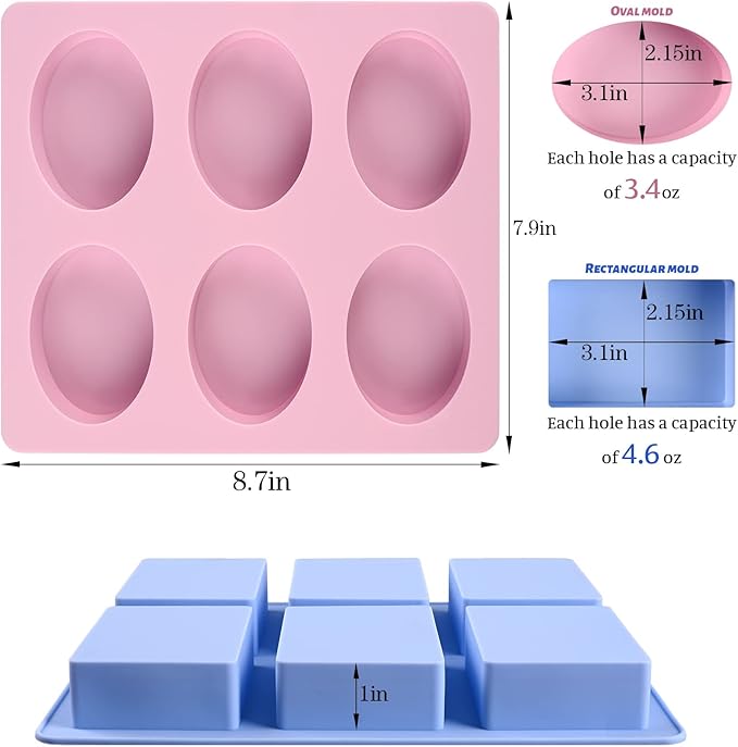 Sakolla 2 Pack 6 Cavity Silicone Soap Molds Rectangle Oval Silicone Molds Loaf - Image 2