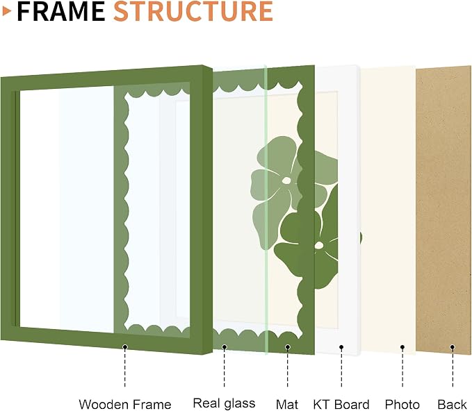 10x10 Picture Frame with Wavy Mat, Wooden Real Glass 10 x 10 Photo Frame - Image 5