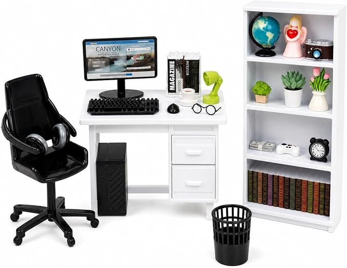 1:12 Scale Miniature Dollhouse Office Furniture Set 39pcs – Realistic Computer by Cyraft