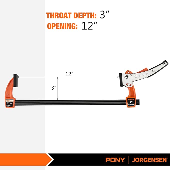 Jorgensen 12-inch Bar Clamp Set, Bar Clamp for Woodworking, Quick Release Gear Clamp with 600 lbs Load Limit - 2 Pack