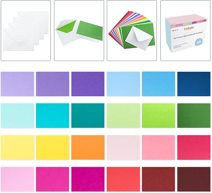 48 Pack Blank Folded Cards and Envelopes Colored Cards White Envelopes 5 x 7 - Image 4
