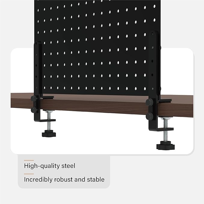 HUHOLE 32 x 12 inch Clamp On Desk Pegboard, Black Metal Desktop Organizer, Desk Accessories for Gaming & Office, Versatile Clamp-On Pegboard for Organization and Storage