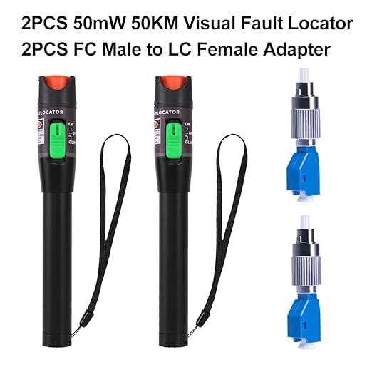 2PCS Visual Fault Locator 50KM Range, VFL Tester Kit - Includes Single Mode 9/125um FC Male to LC Female Adapter and Red Light Pen for Fiber Optic Cable Network Testing