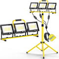 26400LM LED Work Lights with Stand, 3 Adjustable Head Portable Worklight with 26FT Cord Switch and Foldable Tripod, IP66 Waterproof 5000K for Outdoor Indoor Construction Job Sites Workshops Garage