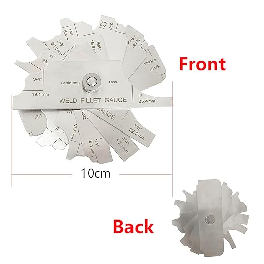 1/8"-1"(3.2-25.4mm) Cam Type Weld Gauge 7-Blades Fillet Weld Gage Rl Gauge Stainless Steel Depth Gauges Welding Metric & Inch Test Ulnar for Boilers, Bridges, Shipbuilding